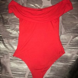 RED OFF THE SHOULDER BODYSUIT